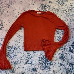 Cropped Burnt Orange Long Sleeve w/ Lettuce sleeve